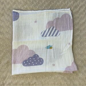 Dove Baby Clouds Baby Swaddle Blanket Lovey Purple White Blue Muslin Moon
